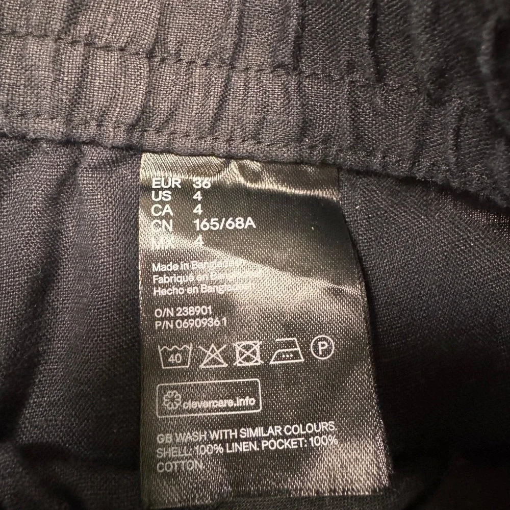 H&M Linen Blend Drawstring Trousers Sz 4 Black Coastal Grandmother Boho Chic EUC